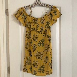 BP yellow off-shoulder floral mini dress S